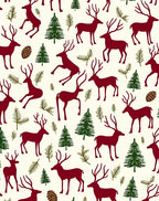 Deep Red Reindeer Forest Scene Rug