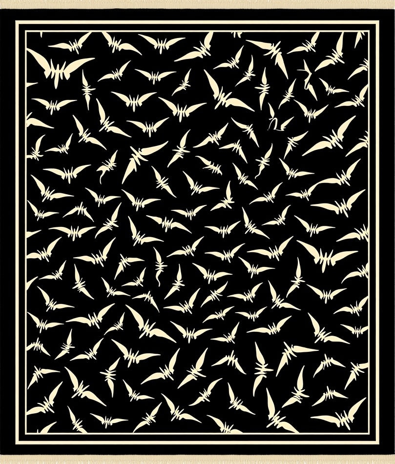 Black Cream Winged Abstract Organic Rug