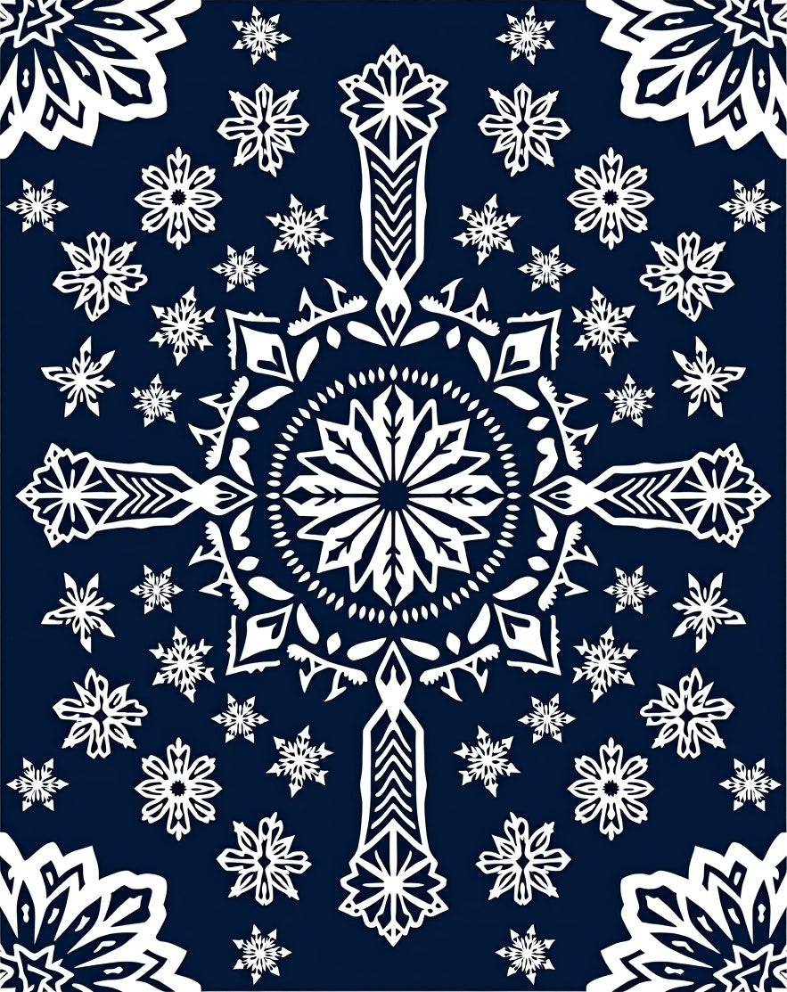 Midnight Blue White Snowflake Mandala Rug