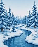 Winter Forest Stream Serene Blue Landscape Rug
