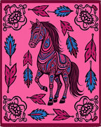 Whimsical Pink Horse Feather Medallion Rug