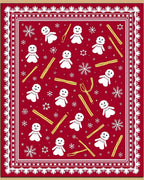 Red Snowman and Snowflakes Folk Art Rug