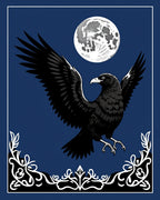 Night Raven Moon Floral Border Rug