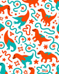 Playful Orange Teal Dinosaur Adventure Rug