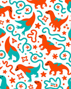 Playful Orange Teal Dinosaur Adventure Rug