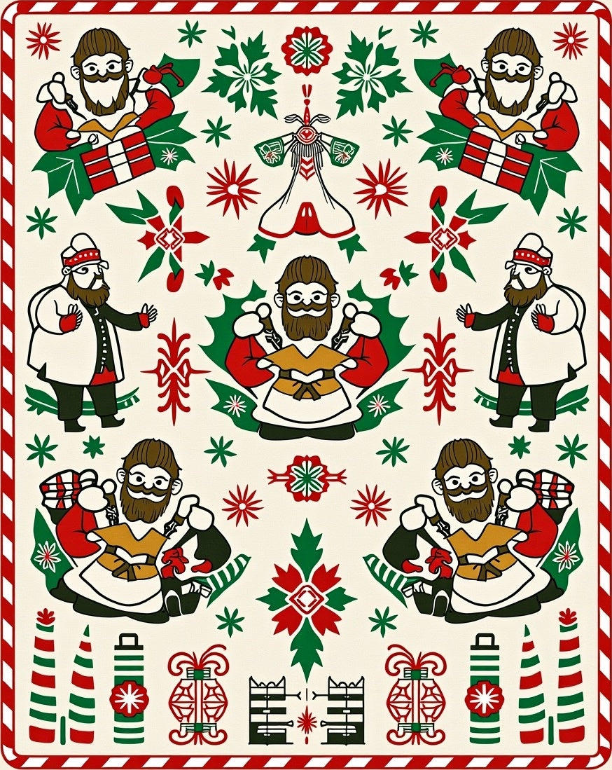 Charming Folk Art Christmas Figures Rug