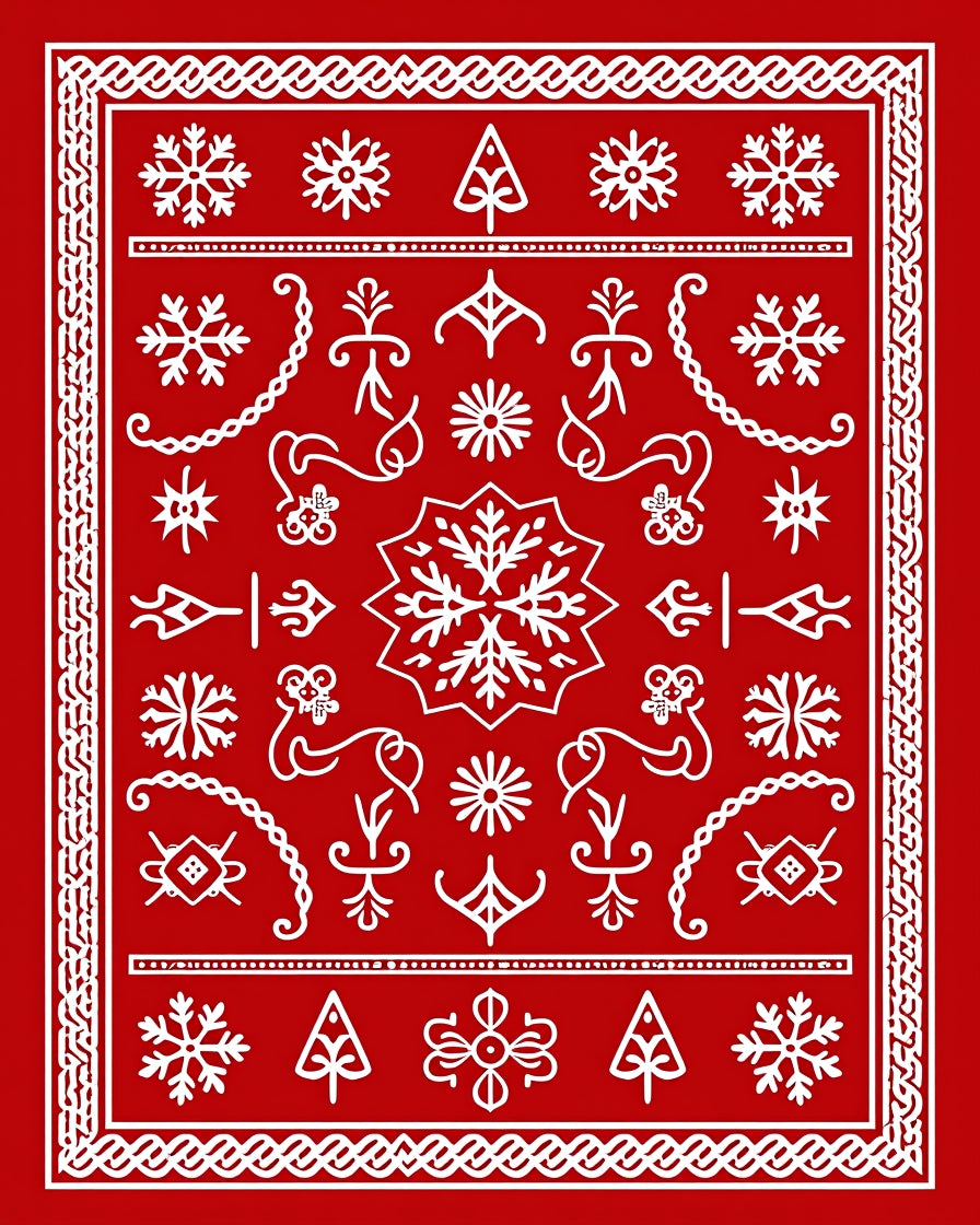 Crimson Traditional Snowflake Forest Rug
