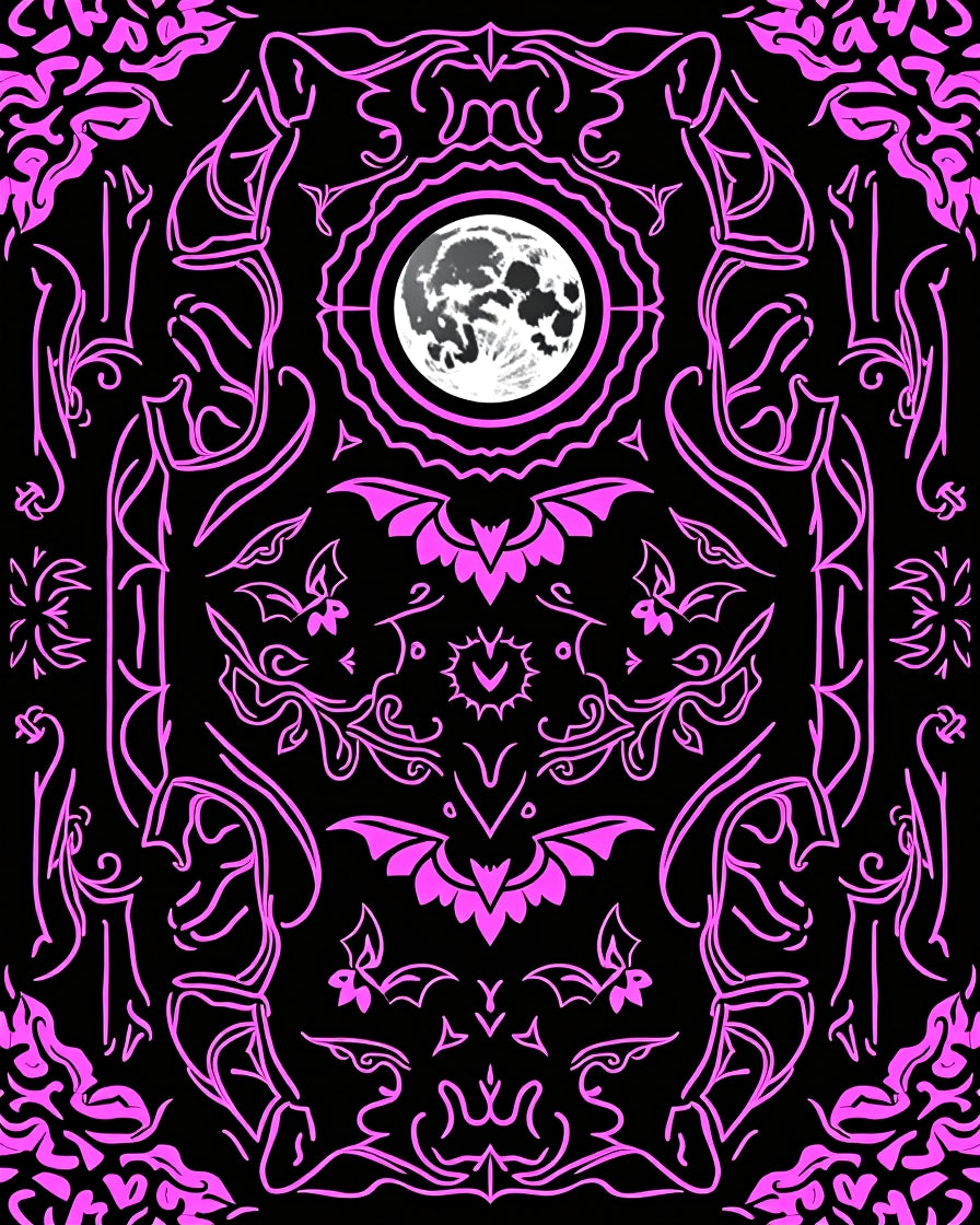 Vibrant Pink Lunar Bat Mandala Rug