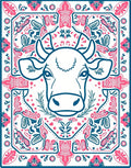 Pink Teal Cow Floral Medallion Rug