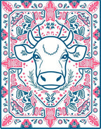 Pink Teal Cow Floral Medallion Rug