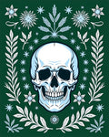 Dark Green Skull Floral Border Rug