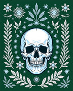 Dark Green Skull Floral Border Rug