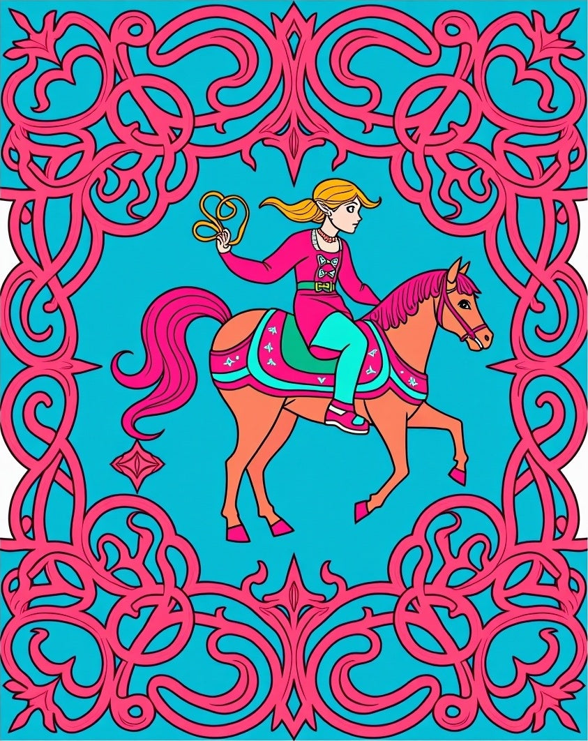 Whimsical Elf Rider Aqua Pink Tapestry Rug