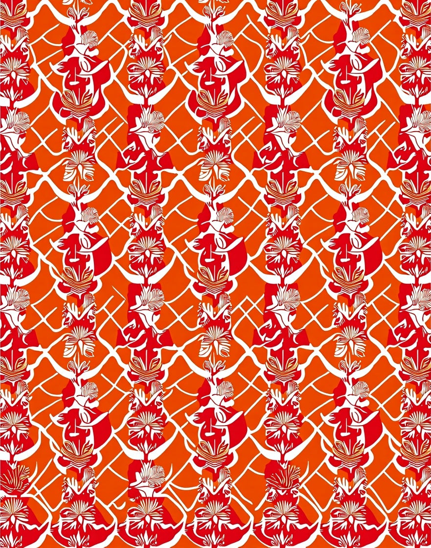 Bold Red Orange Floral Lattice Rug