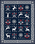 Deep Blue Nordic Reindeer Folk Art Rug
