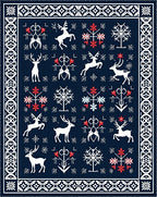 Deep Blue Nordic Reindeer Folk Art Rug