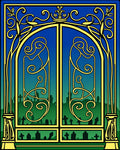 Golden Art Nouveau Cemetery Gates Rug