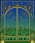 Golden Art Nouveau Cemetery Gates Rug