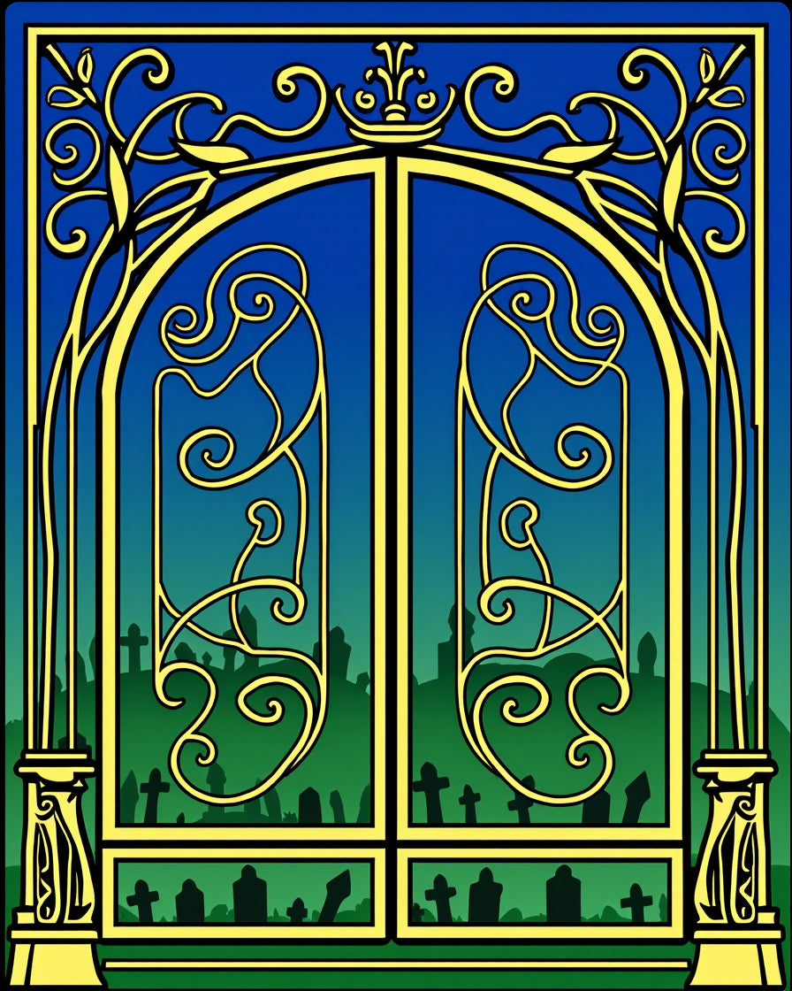 Golden Art Nouveau Cemetery Gates Rug