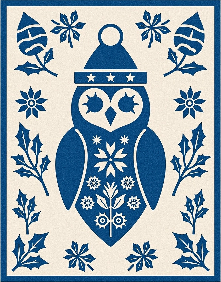 Deep Blue Owl Holly Floral Rug