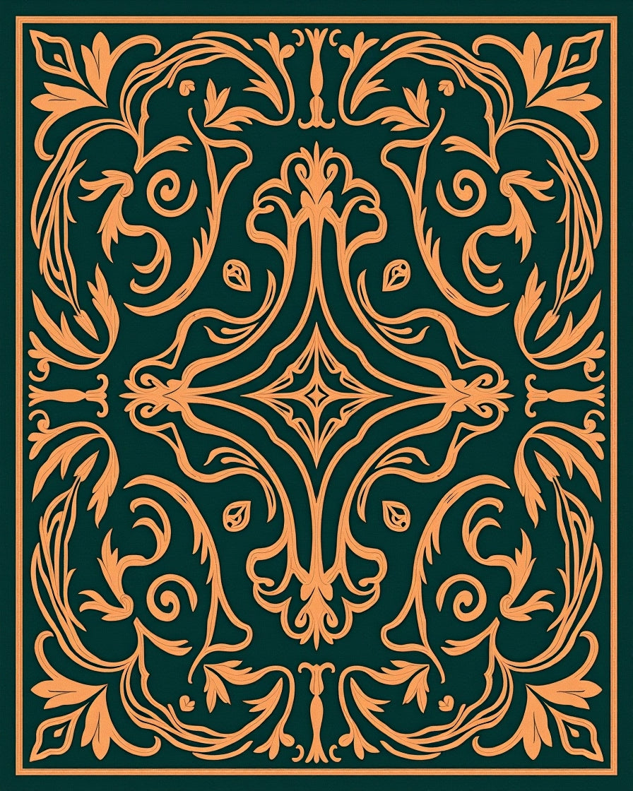 Orange Floral Vines on Emerald Background Rug