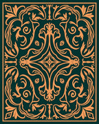 Orange Floral Vines on Emerald Background Rug