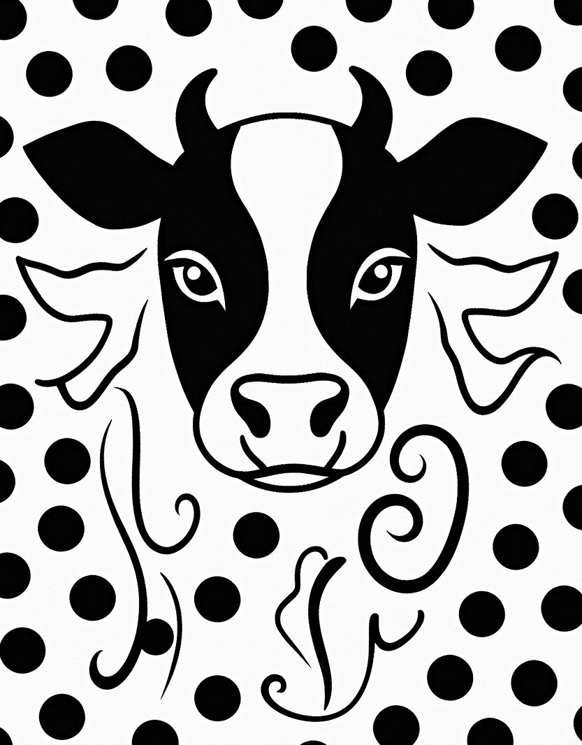 Black White Polka Dot Cow Illustration Rug