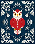Red Owl With White Snowflakes Border Rug