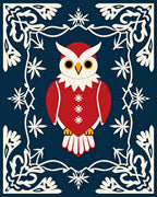 Red Owl With White Snowflakes Border Rug