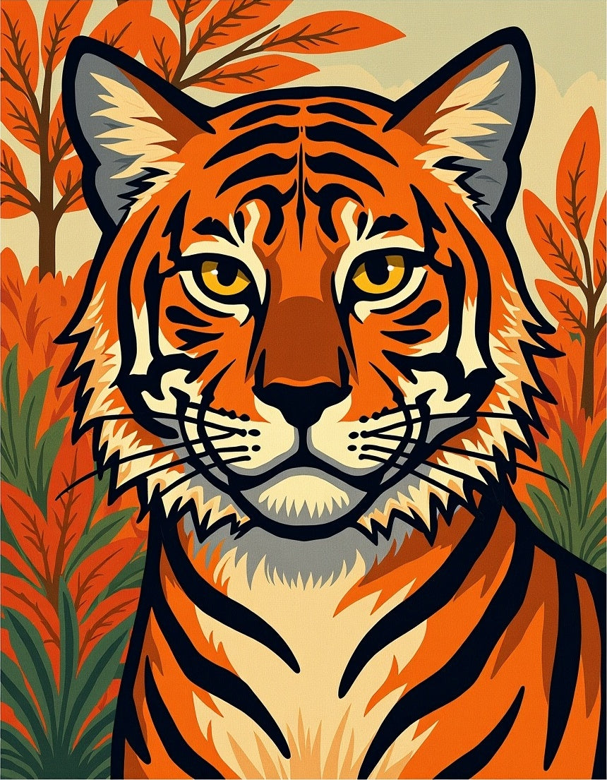 Bold Orange Tiger Majestic Jungle Scene Rug