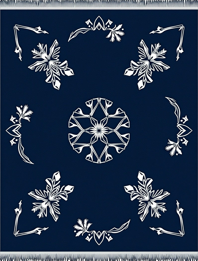 Deep Blue White Floral Medallion Rug