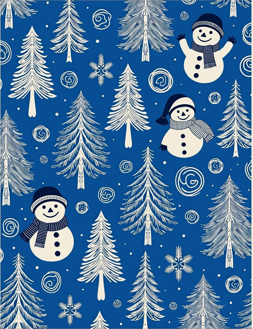 Festive Snowy Trees and Snowmen Rug