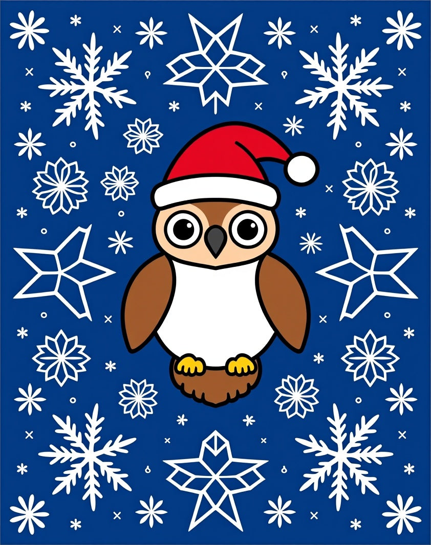 Cute Christmas Owl Snowflakes Blue Rug