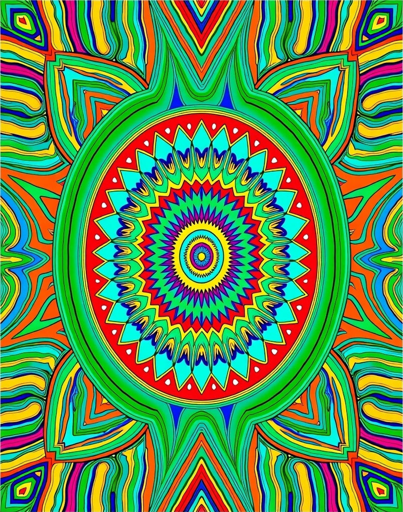 Vibrant Psychedelic Geometric Mandala Rug