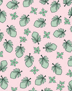 Pale Pink Green Leaf Collage Rug