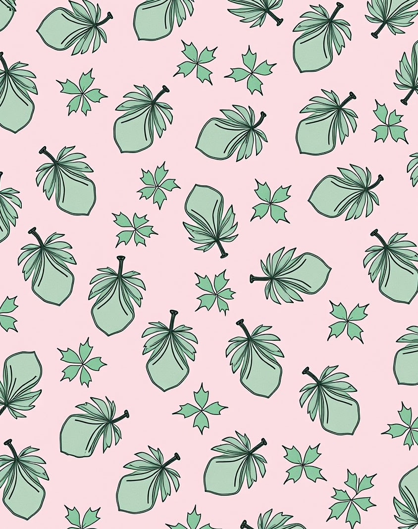 Pale Pink Green Leaf Collage Rug