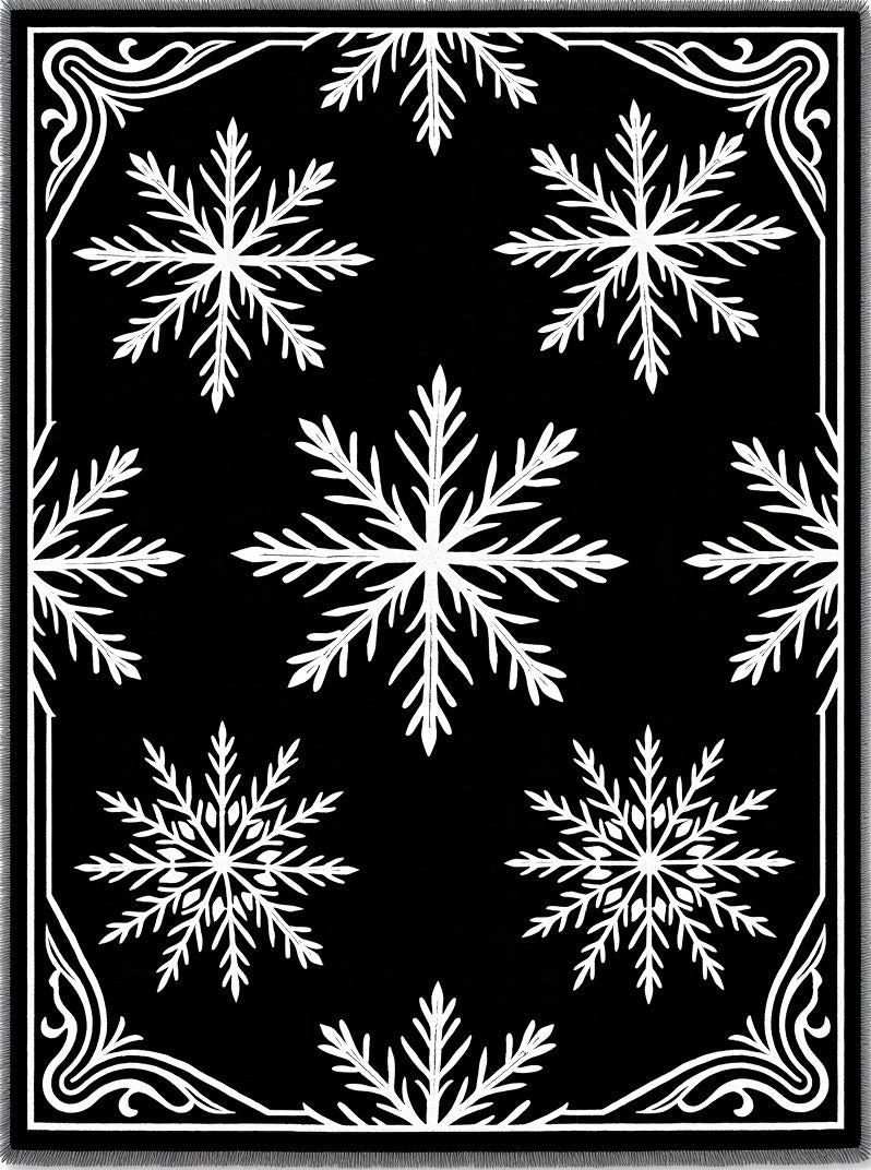 Black White Snowflake Classic Border Rug