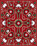 Crimson Green Floral Swirl Medallion Rug