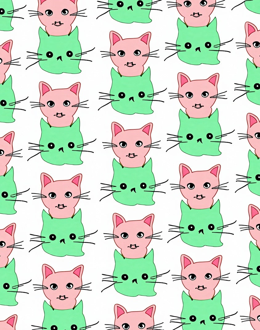 Pink Green Whimsical Cat Stack Rug