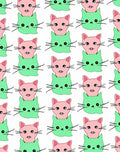 Pink Green Whimsical Cat Stack Rug