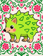 Whimsical Green Spiky Creature Floral Border Rug
