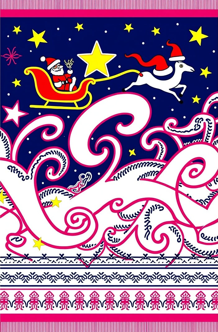 Midnight Blue Santa Sleigh Starry Night Rug