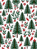 Forest Green Christmas Trees Red Birds Rug