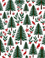 Forest Green Christmas Trees Red Birds Rug