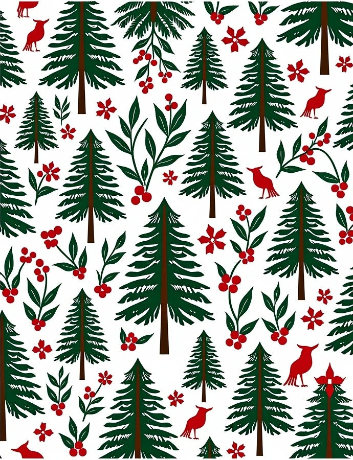 Forest Green Christmas Trees Red Birds Rug