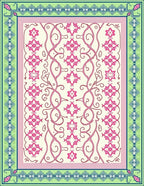 Pink Floral Vine Cream Border Rug