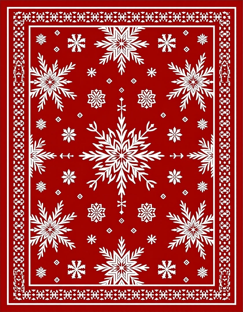 Crimson Snowflakes Bordered Holiday Rug