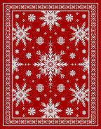 Crimson Snowflakes Bordered Holiday Rug
