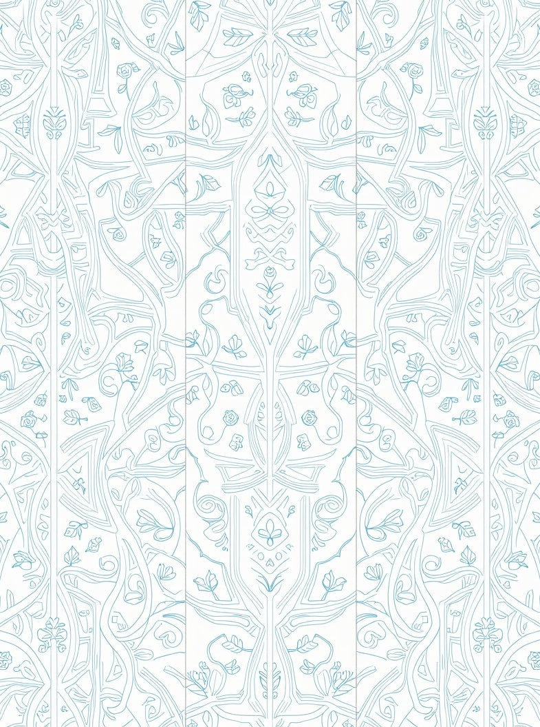 Light Blue Floral Scrolling Vine Art Nouveau Rug