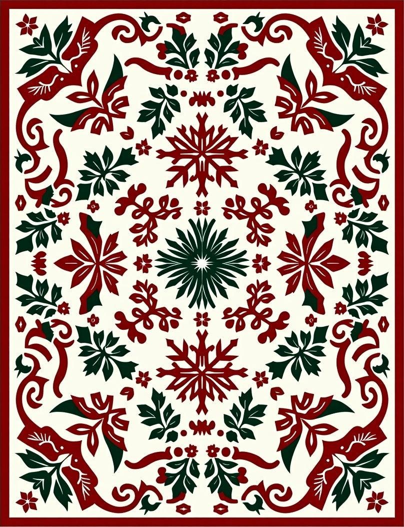 Crimson and Evergreen Medallion Ornament Rug